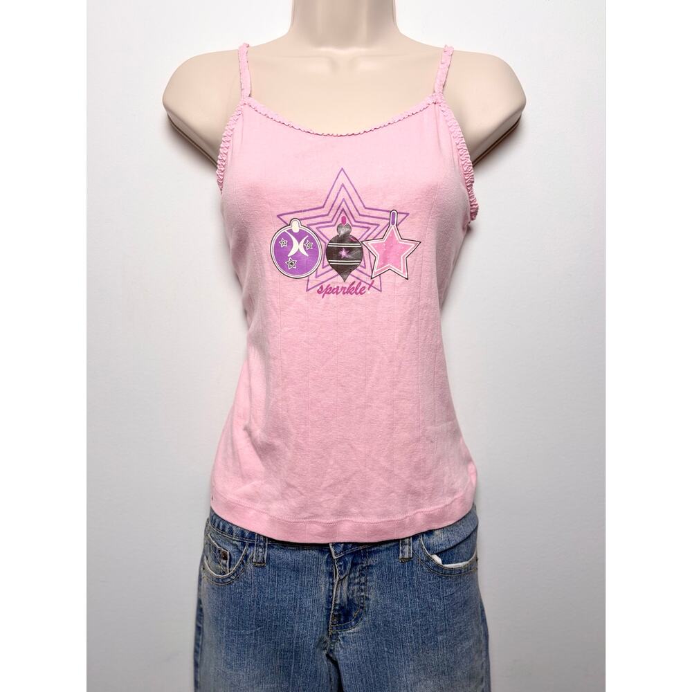 Deadstock Y2K Pink Panther Ornament Graphic Baby Tank Scalloped Ruffle Hems